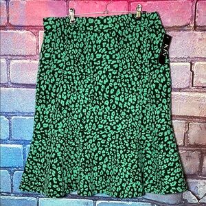 Women's Anthropology + Kin Green Patterned Midi-Skirt With Cheetah Print Size 2